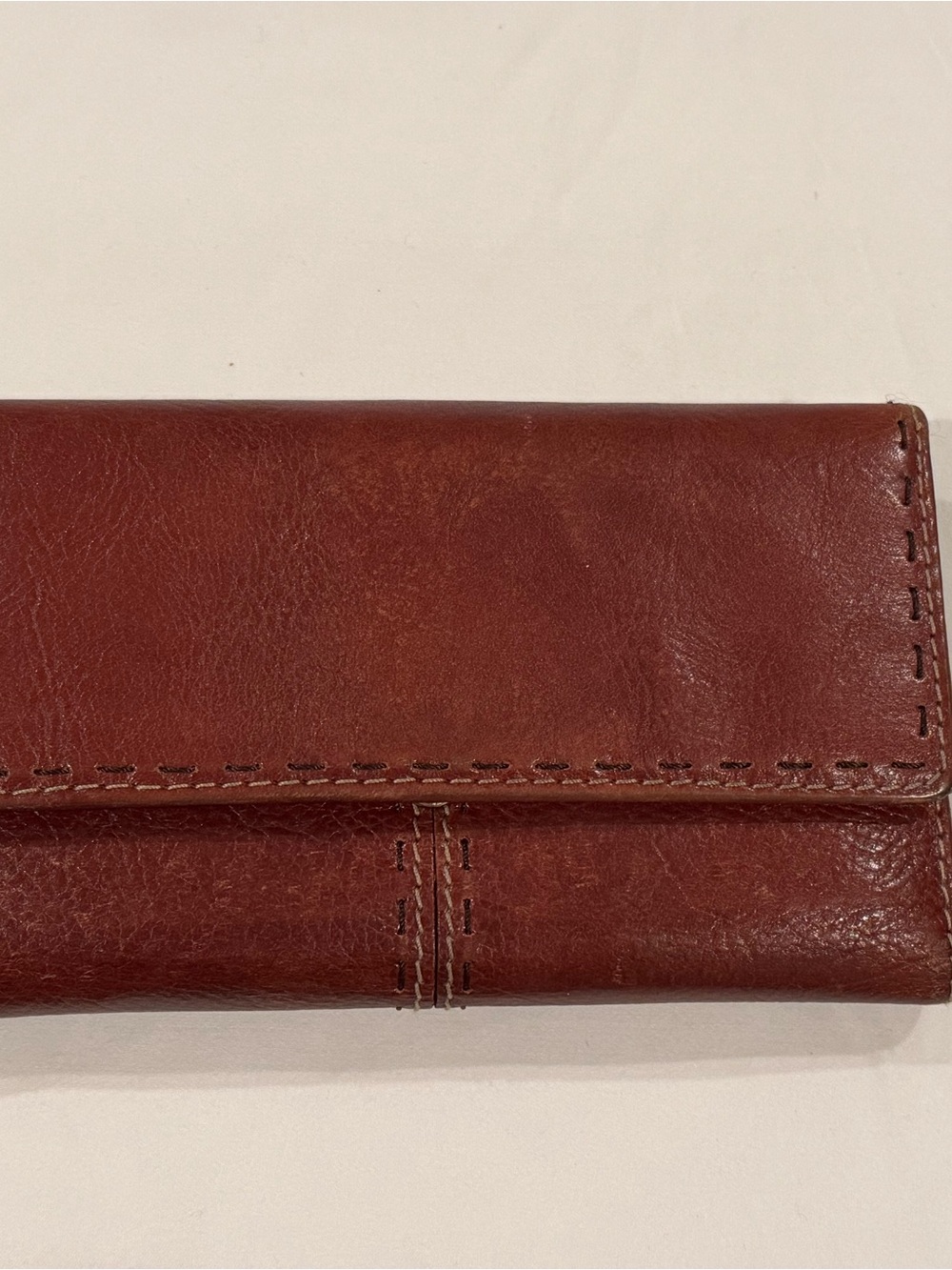 Fossil Vintage Brown Leather Trifold Wallet with Removable Checkbook Cover